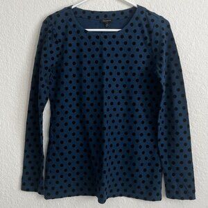 Talbots Polka Dot Long Sleeve Top Navy Blue Black Women's XS